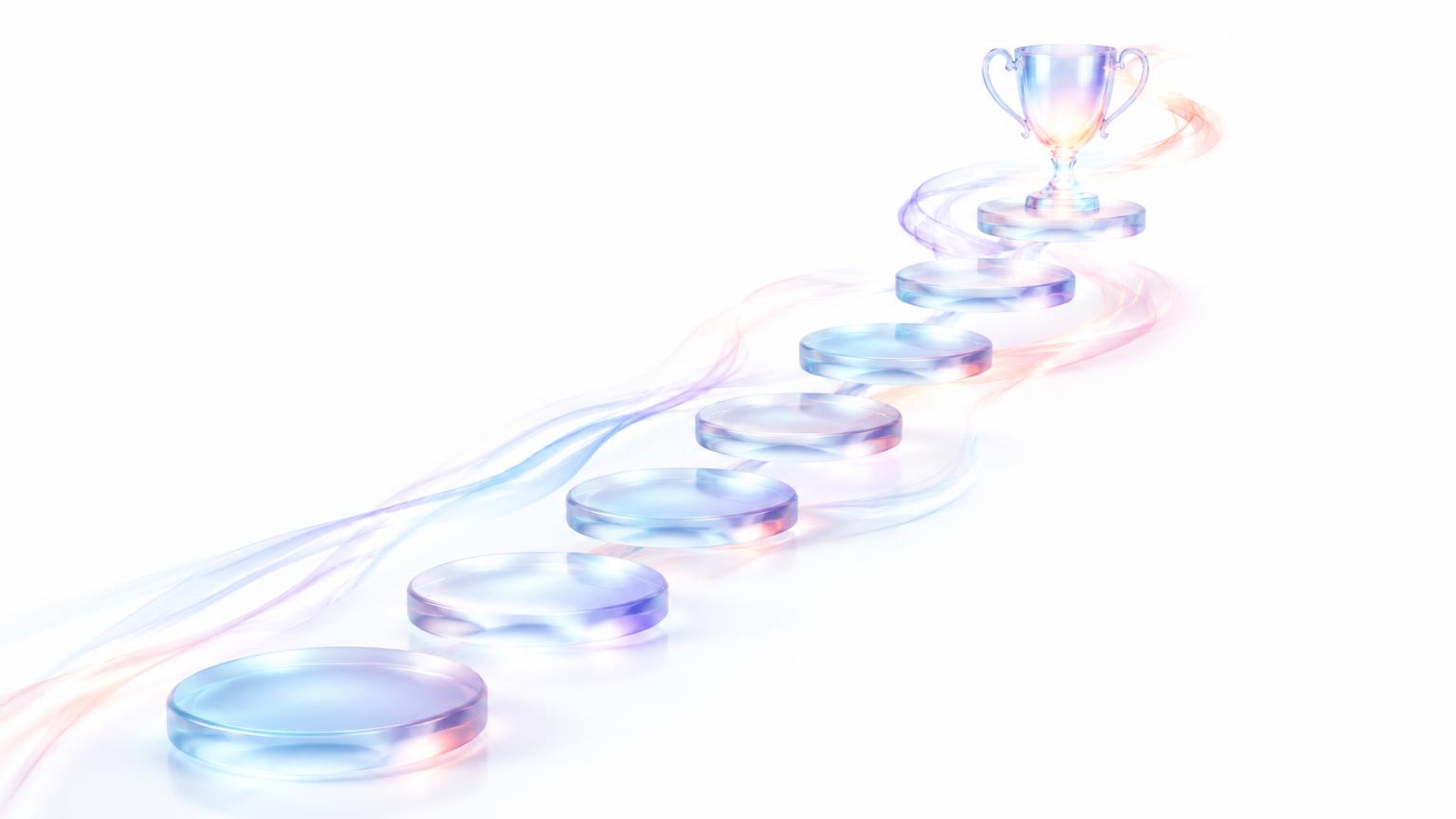 Glass stepping stones rising toward a glass trophy